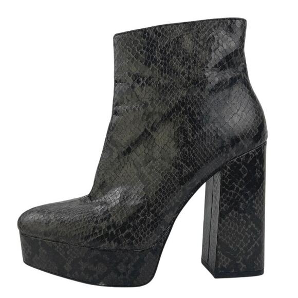 Zara Black Animal Snake Print Chunky Platform Leather Heels Ankle Boots Size 6.5 - Picture 1 of 7